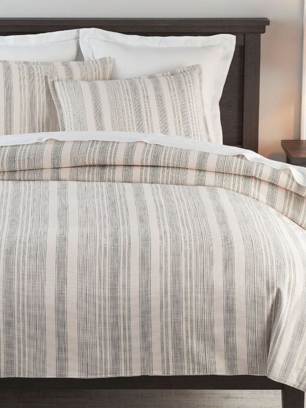 Pottery Barn Hawthorn Striped Cotton King Cal Duvet Cover Bedding Charcoal Gray